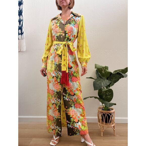 Vintage 1960's Floral Fringe Tie Button Up Cardi Dress - Picture 8 of 10